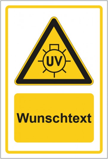 Aufkleber Warnzeichen Warnung vor UV Strahlung gelb mit WUNSCHTEXT