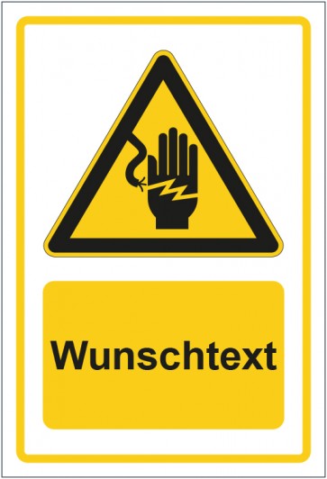 Aufkleber Warnzeichen Warnung vor Stromschlaggefahr gelb mit WUNSCHTEXT