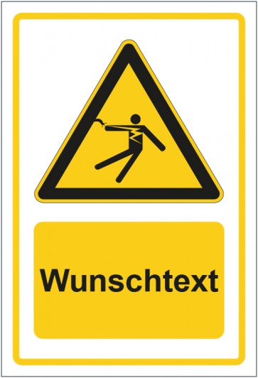 Schild Warnzeichen Warnung vor überschlagender Spannung Stromschlaggefahr gelb mit WUNSCHTEXT