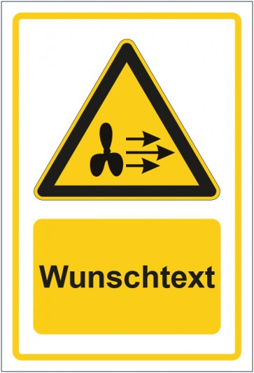 Aufkleber Warnzeichen Warnung vor starker Luftströmung gelb mit WUNSCHTEXT