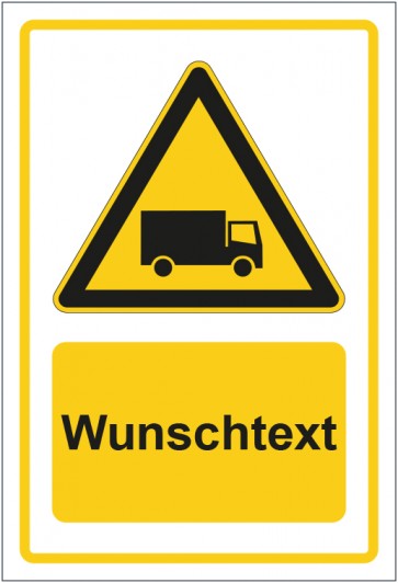 Magnetschild Warnzeichen Warnung vor Lastkraftwagen - Schwertransport gelb mit WUNSCHTEXT