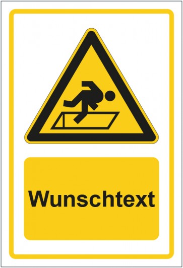Magnetschild Warnzeichen Warnung vor Absturzgefahr durch Luken im Boden gelb mit WUNSCHTEXT