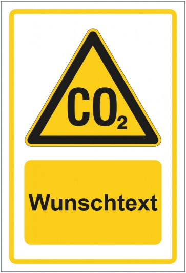 Schild Warnzeichen Warnung vor CO2 - Erstickungsgefahr gelb mit WUNSCHTEXT · selbstklebend