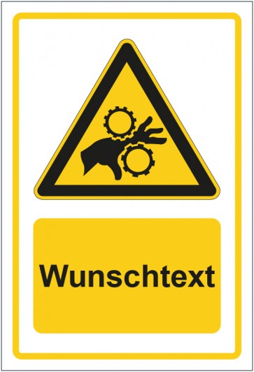 Aufkleber Warnzeichen Warnung vor Einzugsgefahr gelb mit WUNSCHTEXT · stark haftend