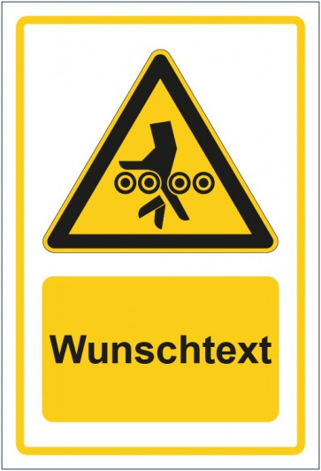 Magnetschild Warnzeichen Warnung vor Einzugsgefahr gelb mit WUNSCHTEXT