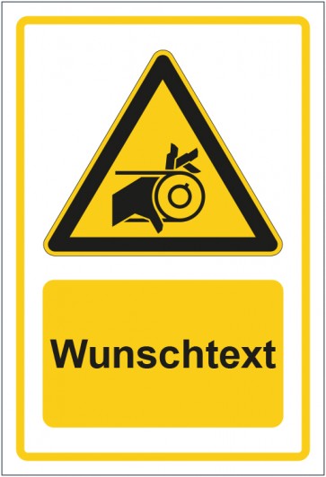 Aufkleber Warnzeichen Warnung vor Einzugsgefahr durch Riemenantrieb gelb mit WUNSCHTEXT · stark haftend