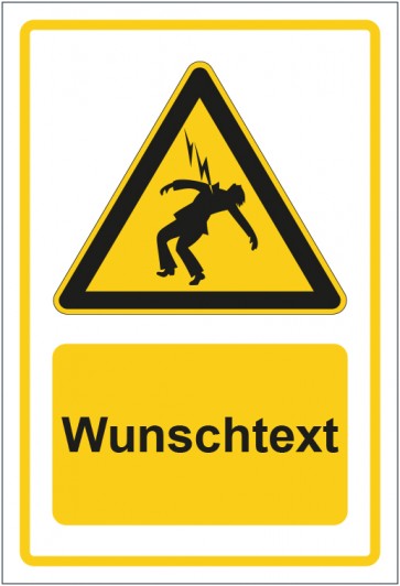 Schild Warnzeichen Warnung vor überschlagender Spannung gelb mit WUNSCHTEXT · selbstklebend