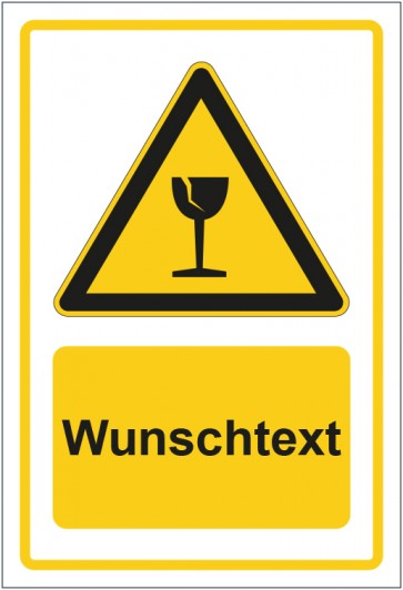 Aufkleber Warnzeichen Warnung vor Bruchgefahr gelb mit WUNSCHTEXT