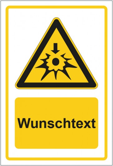 Magnetschild Warnzeichen Warnung vor Selbstentzündung - Explosionsgefahr gelb mit WUNSCHTEXT