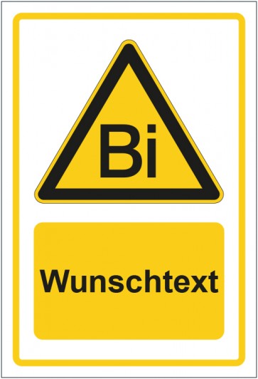 Aufkleber Warnzeichen Warnung vor Bismuth gelb mit WUNSCHTEXT