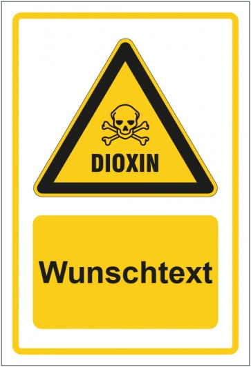 Aufkleber Warnzeichen Warnung vor Dioxin - Schwermetallen gelb mit WUNSCHTEXT