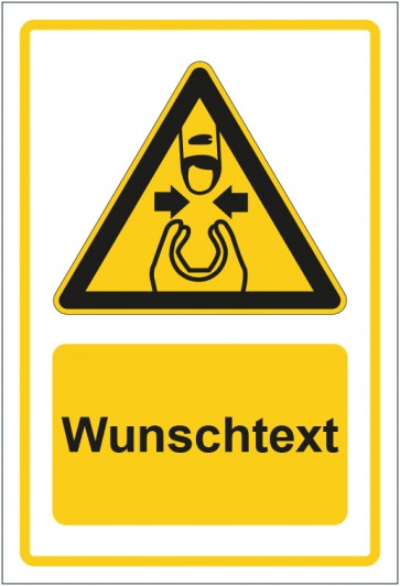 Aufkleber Warnzeichen Warnung vor Fingerquetschung gelb mit WUNSCHTEXT · stark haftend