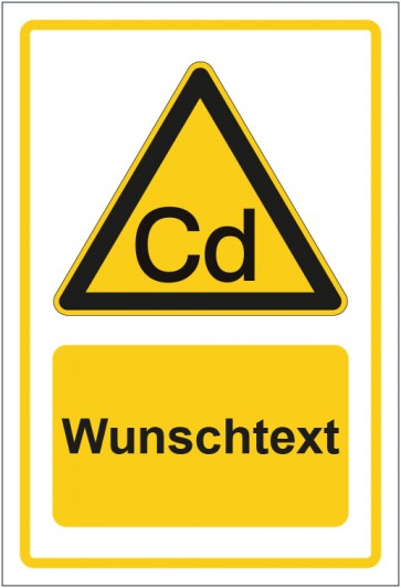 Aufkleber Warnzeichen Warnung vor Cadmium - Schwermetalle gelb mit WUNSCHTEXT