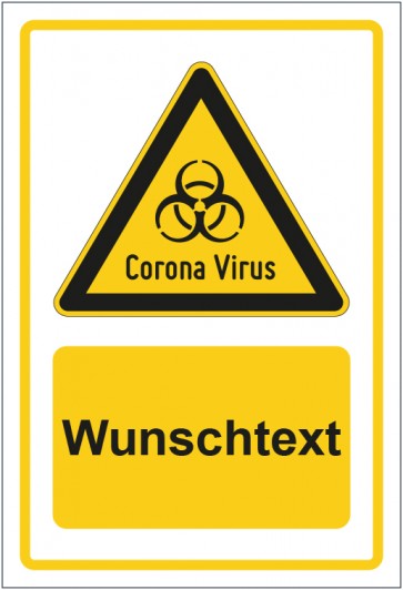 Aufkleber Warnzeichen Warnung vor Corona Virus gelb mit WUNSCHTEXT