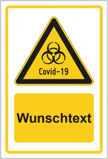 Aufkleber Warnzeichen Warnung vor Covid-19 gelb mit WUNSCHTEXT