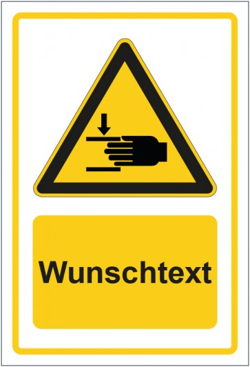 Aufkleber Warnzeichen Warnung vor Handverletzungen - neu gelb mit WUNSCHTEXT