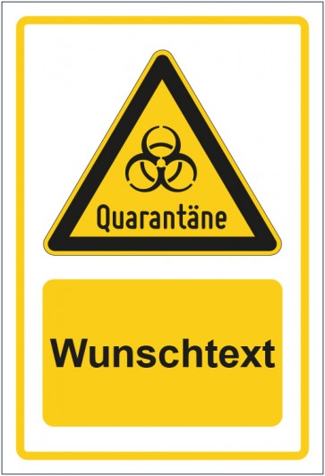 Aufkleber Warnzeichen Warnung Quarantäne gelb mit WUNSCHTEXT · stark haftend