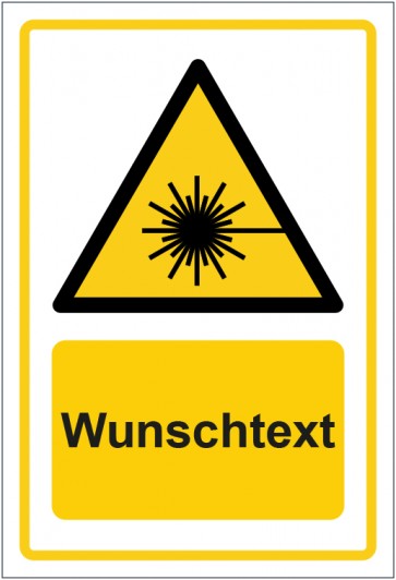 Aufkleber Warnzeichen Warnung vor Laserstrahl · ISO_7010_W004 gelb mit WUNSCHTEXT · stark haftend
