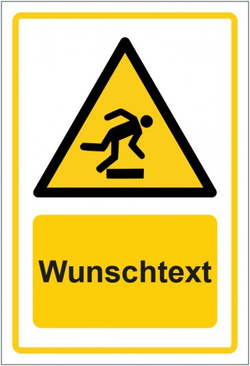 Schild Warnzeichen Warnung vor Hindernissen am Boden · ISO_7010_W007 gelb mit WUNSCHTEXT
