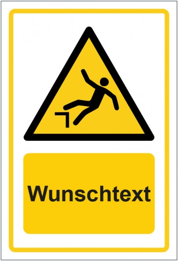 Schild Warnzeichen Warnung vor Absturzgefahr · ISO_7010_W008 gelb mit WUNSCHTEXT