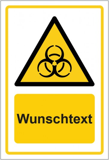Schild Warnzeichen Warnung vor Biogefährdung · ISO_7010_W009 gelb mit WUNSCHTEXT
