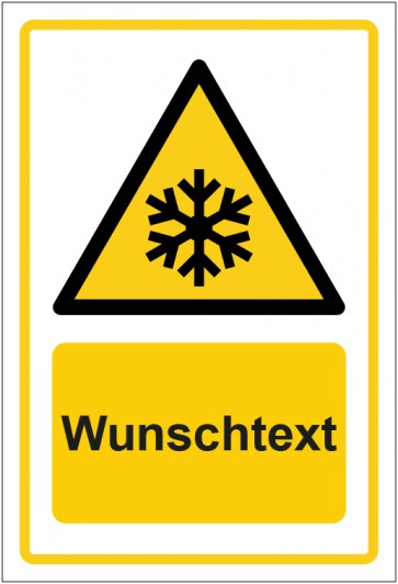 Aufkleber Warnung vor niedriger Temperatur · Kälte · ISO_7010_W010 gelb mit WUNSCHTEXT