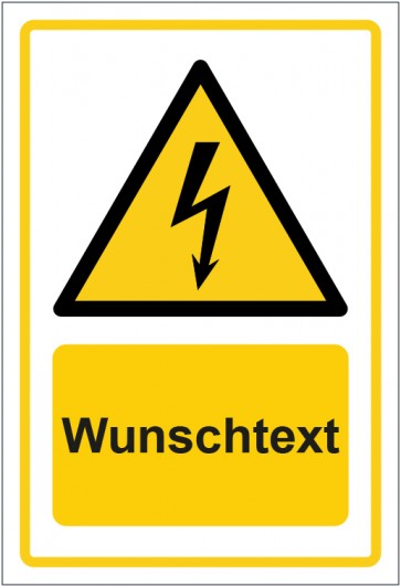 Schild Warnzeichen Warnung vor elektrischer Spannung · ISO_7010_W012 gelb mit WUNSCHTEXT
