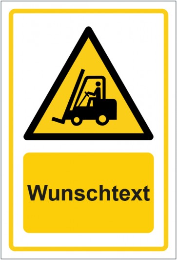 Schild Warnzeichen Warnung vor Flurförderzeugen · ISO_7010_W014 gelb mit WUNSCHTEXT