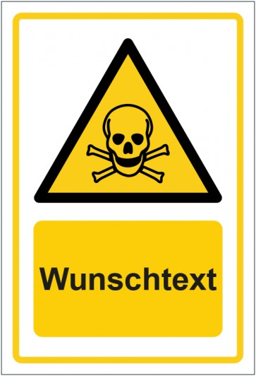 Schild Warnzeichen Warnung vor giftigen Stoffen · ISO_7010_W016 gelb mit WUNSCHTEXT · selbstklebend