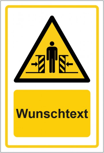 Schild Warnzeichen Warnung vor Quetschgefahr · ISO_7010_W019 gelb mit WUNSCHTEXT · selbstklebend
