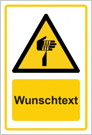Schild Warnzeichen Warnung vor spitzem Gegenstand · ISO_7010_W022 gelb mit WUNSCHTEXT · selbstklebend