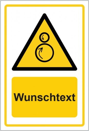 Aufkleber Warnzeichen Warnung vor gegenläufigen Rollen · ISO_7010_W025 gelb mit WUNSCHTEXT · stark haftend