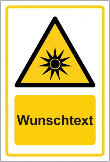 Aufkleber Warnzeichen Warnung vor optischer Strahlung · ISO_7010_W027 gelb mit WUNSCHTEXT