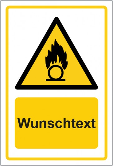 Aufkleber Warnzeichen Warnung vor brandfördernd­en Stoffen · ISO_7010_W028 gelb mit WUNSCHTEXT