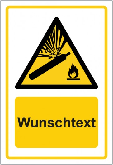 Schild Warnzeichen Warnung vor Gasflaschen · ISO_7010_W029 gelb mit WUNSCHTEXT
