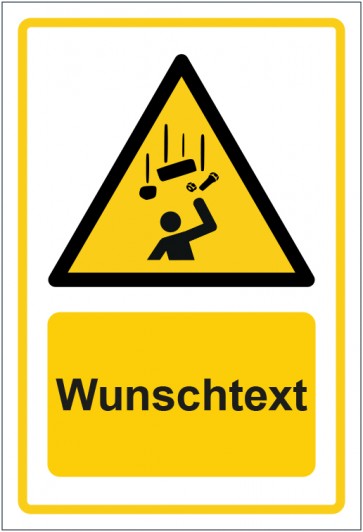 Aufkleber Warnzeichen Warnung vor herabfallenden Gegenständen · ISO_7010_W035 gelb mit WUNSCHTEXT
