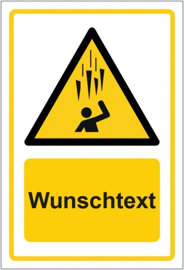 Schild Warnzeichen Warnung vor Eisschlag · ISO_7010_W039 gelb mit WUNSCHTEXT