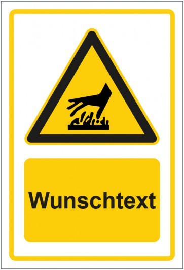 Aufkleber Warnzeichen Warnung vor heißer Oberfläche gelb mit WUNSCHTEXT