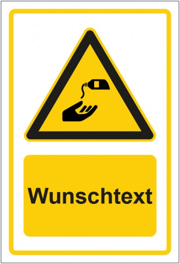 Magnetschild Warnzeichen Hinweiszeichen Achtung, Handcreme benutzen gelb mit WUNSCHTEXT