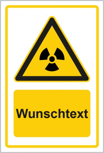 Magnetschild Warnzeichen Warnung vor radioaktiven Stoffen gelb mit WUNSCHTEXT