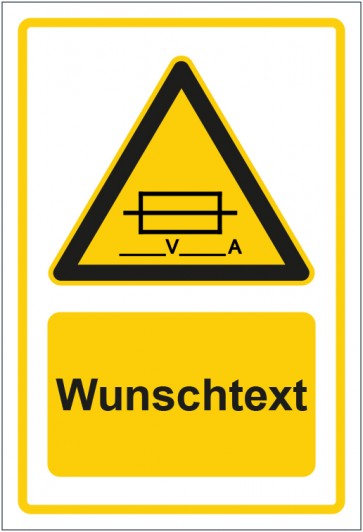 Magnetschild Warnzeichen Hinweiszeichen Sicherung gelb mit WUNSCHTEXT