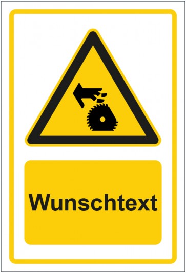Magnetschild Warnzeichen Warnung vor Gefahr durch rotierendes Sägeblatt gelb mit WUNSCHTEXT