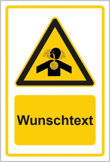 Schild Warnzeichen Warnung vor giftigen Gasen gelb mit WUNSCHTEXT