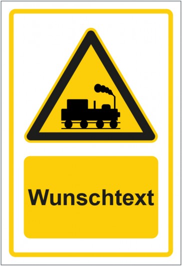 Aufkleber Warnzeichen Warnung vor Schienenverkehr gelb mit WUNSCHTEXT