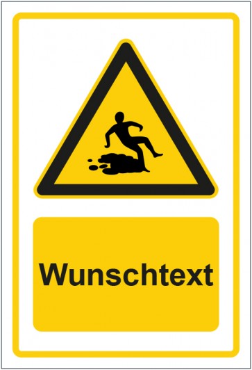 Schild Warnzeichen Warnung vor Rutschgefahr gelb mit WUNSCHTEXT