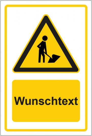 Schild Warnzeichen Warnung vor Bauarbeiten gelb mit WUNSCHTEXT