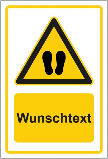 Schild Warnzeichen Hinweiszeichen Achtung, hier stehen bleiben gelb mit WUNSCHTEXT