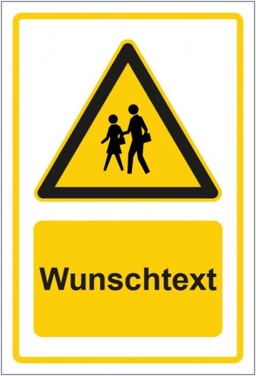 Aufkleber Warnzeichen Hinweiszeichen Achtung Schulverkehr gelb mit WUNSCHTEXT