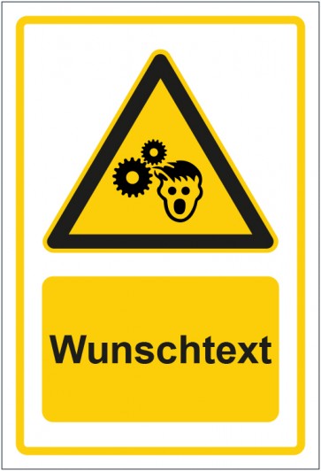 Schild Warnzeichen Warnung vor Einzugsgefahr der Haare gelb mit WUNSCHTEXT