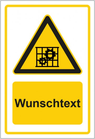 Aufkleber Warnzeichen Hinweiszeichen Achtung, Schutzvorrichtung benutzen gelb mit WUNSCHTEXT · stark haftend